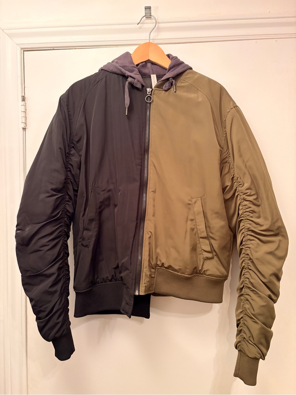 Zara Two-Tone Bomber Jacket with Hood - Black & Olive